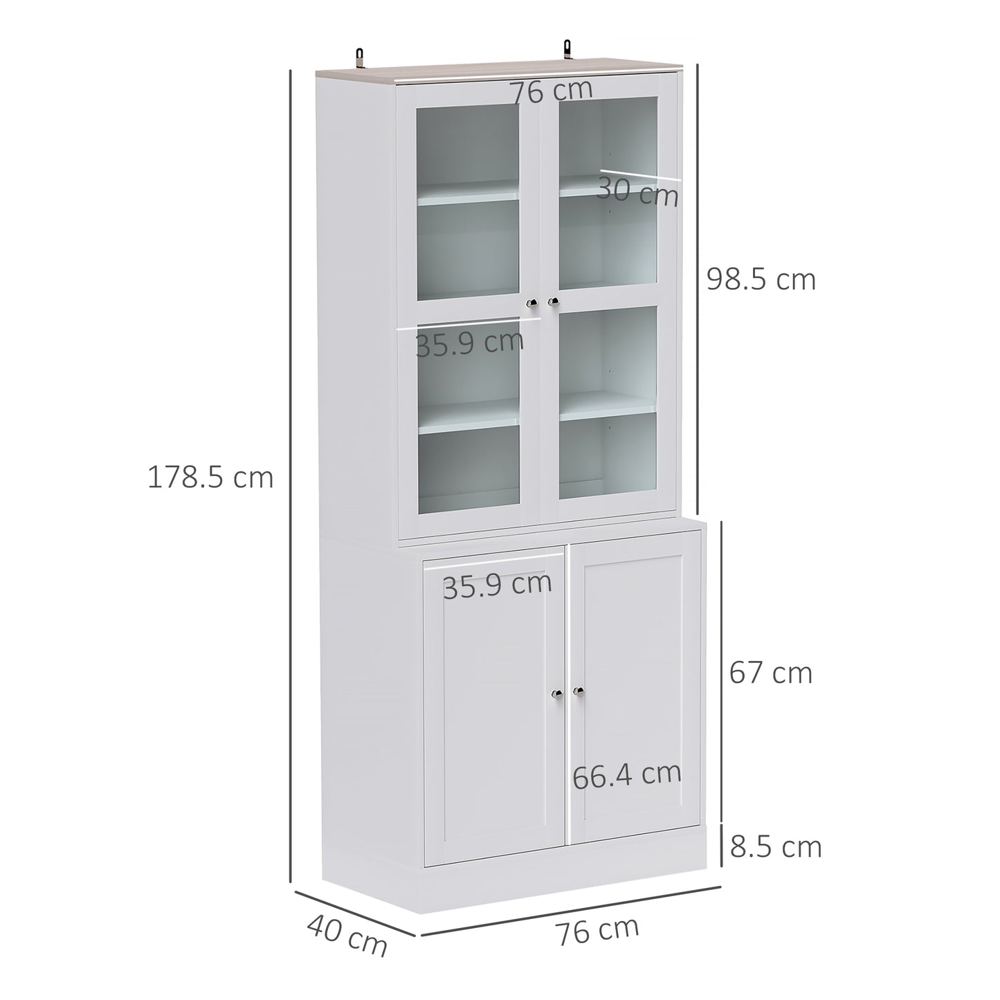 HOMCOM Double Storage Display Cabinet With Adjustable Shelves White MDF Glass Doors