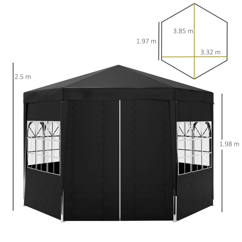 Outsunny 4m Outdoor Waterproof PE Canopy Party Tent Wedding Gazebo Shade with 6 Removable Side Walls
