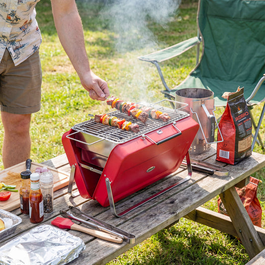 Outsunny Portable Mini Charcoal Grill With Suitcase Shell Folding Tabletop Outdoor BBQ Red