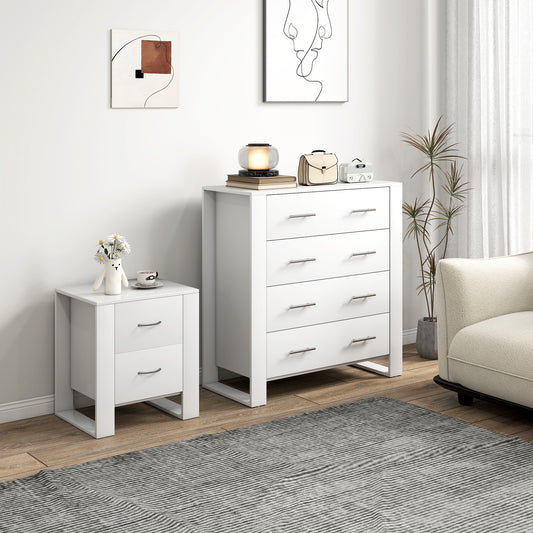 HOMCOM Bedroom Furniture Set With Four Drawer Chest And Two Drawer Nightstand In Modern White