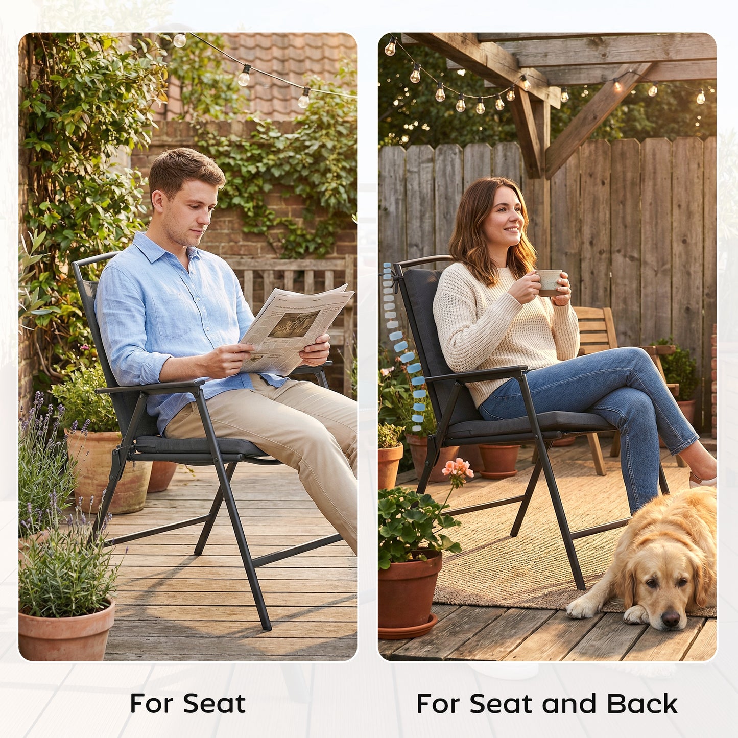 Outsunny Outdoor Seat Cushions Set Of 2 With Ties Waterproof Garden Seat Pads Dark Grey UV Resistant
