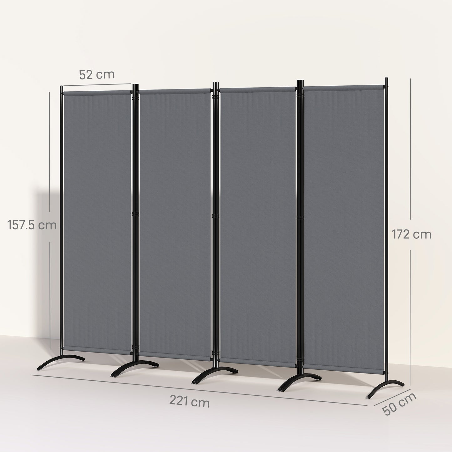 Outsunny 4 Panel Folding Room Divider 1.7m Privacy Screen Metal Partition For Office Living Bedroom Dining Dark Grey