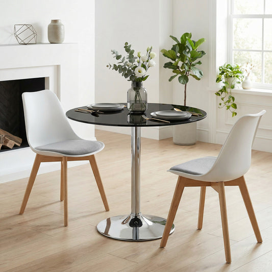 HOMCOM Round Bar Table With Tempered Glass Top And Steel Frame For Four People 70 x 70 x 75.5 cm Black