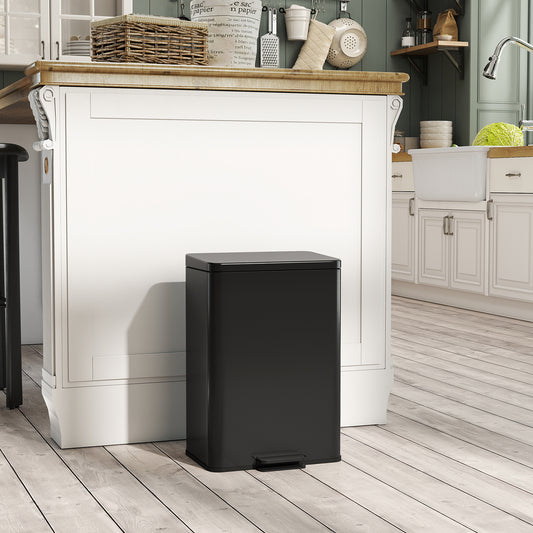 HOMCOM 20L Stainless Steel Pedal Bin With Soft Close Lid Stay Open Function Matte Black Removable Inner Bucket