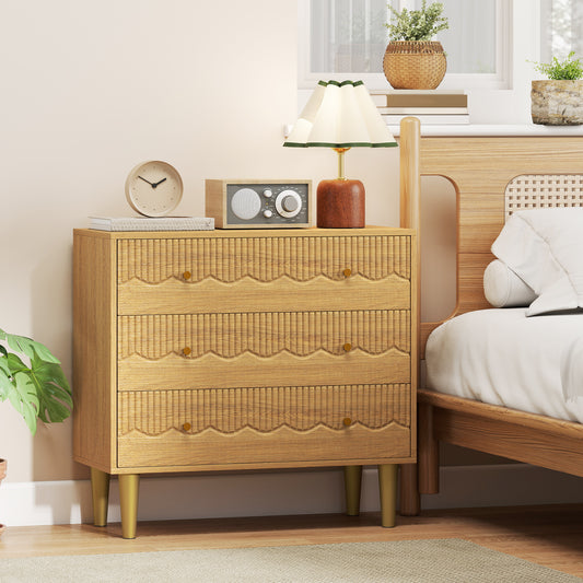 HOMCOM Dresser For Bedroom Three Drawer Chest With Steel Frame Oak Finish Perfect For Living Room Storage
