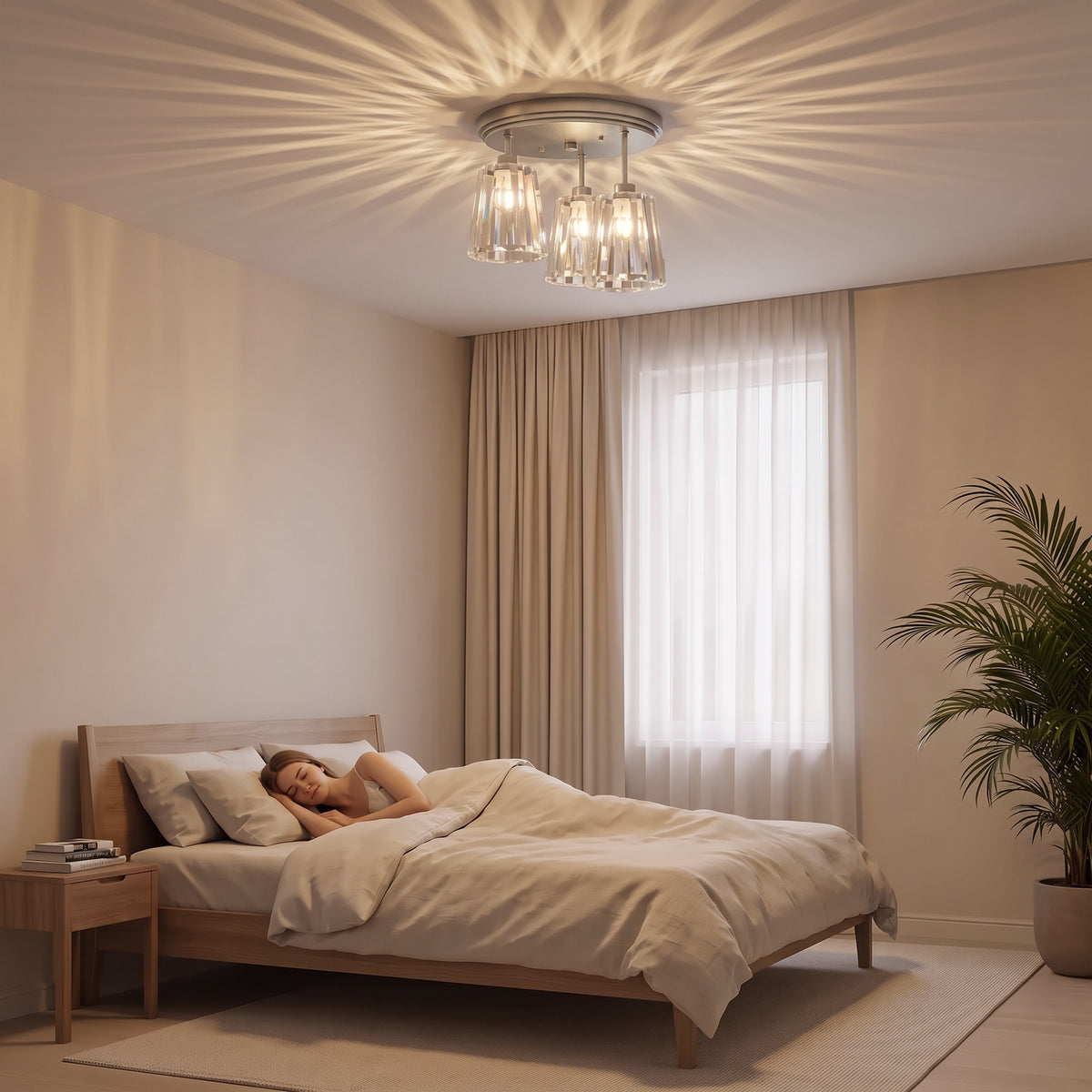 HOMCOM 3 Light Crystal Glass Ceiling Light With 3 E27 Sockets Silver