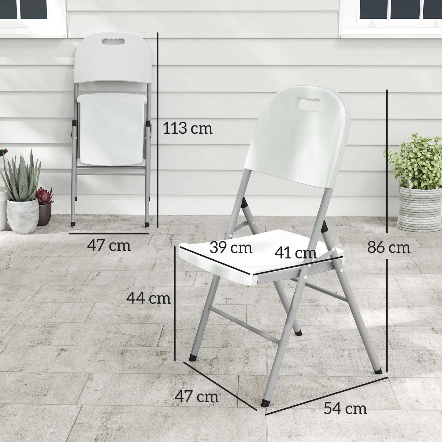 Outsunny Set Of Two Foldable Outdoor Chairs White Lightweight Powder Coated Steel Frame For Easy Carry And Storage
