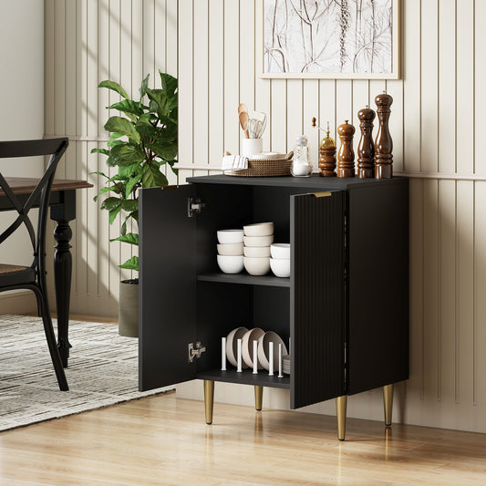 HOMCOM Sideboard Buffet Cabinet Modern Kitchen Storage Cabinet With Adjustable Shelves And Metal Legs Black