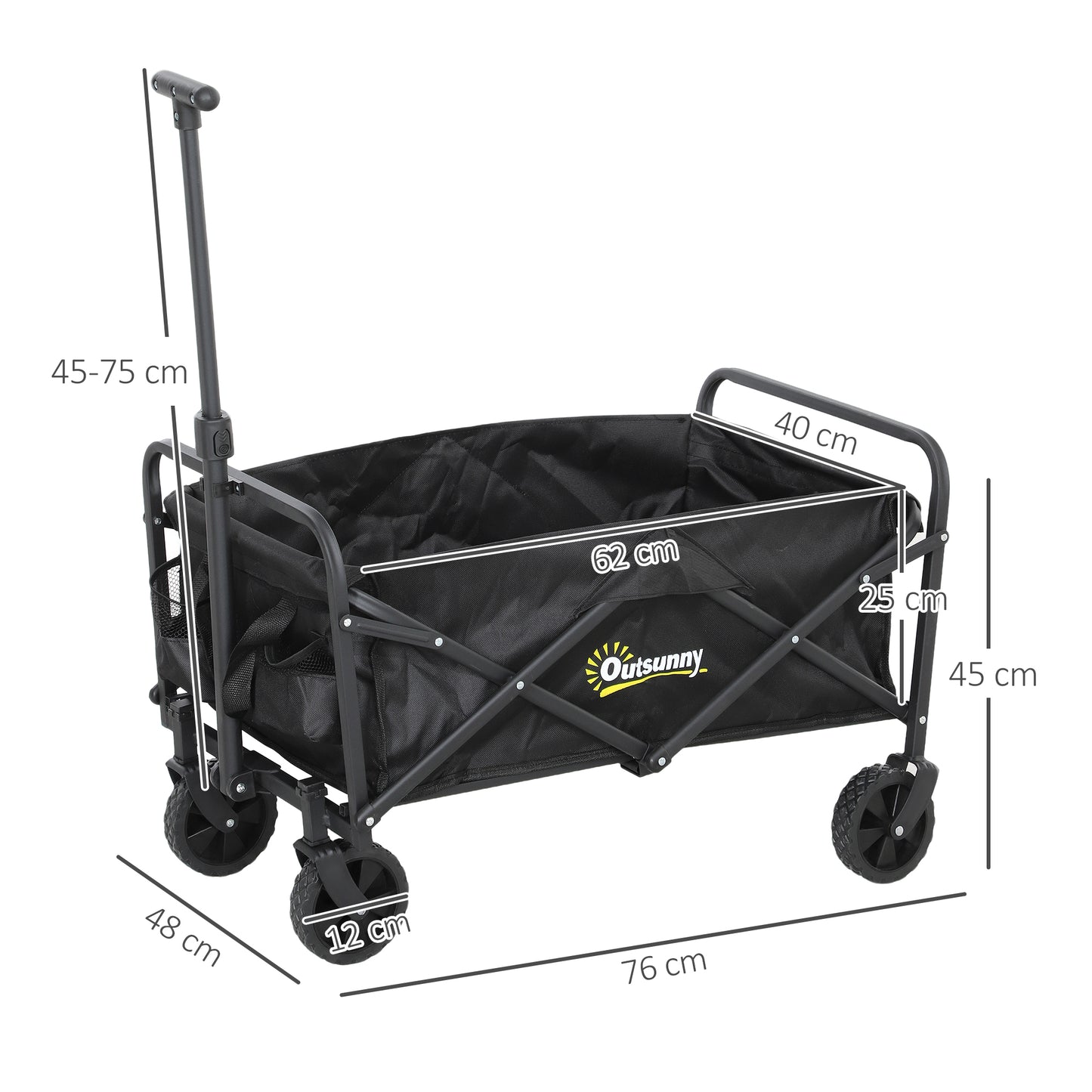 Outsunny 62L Festival Trolley On Wheels Beach Cart 120 Kg Heavy Duty Collapsible Wagon With Adjustable Handle Black