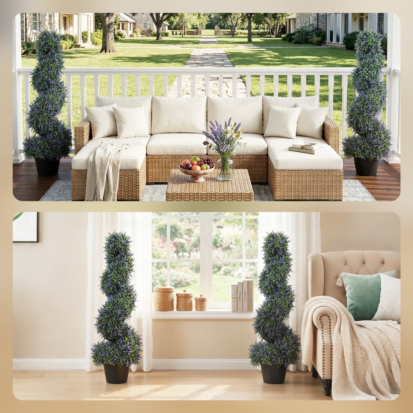 HOMCOM Artificial Lavender Topiary Set Of 2 UV Resistant Fake Plants In Pots For Indoor Outdoor Decor 90 Cm Purple