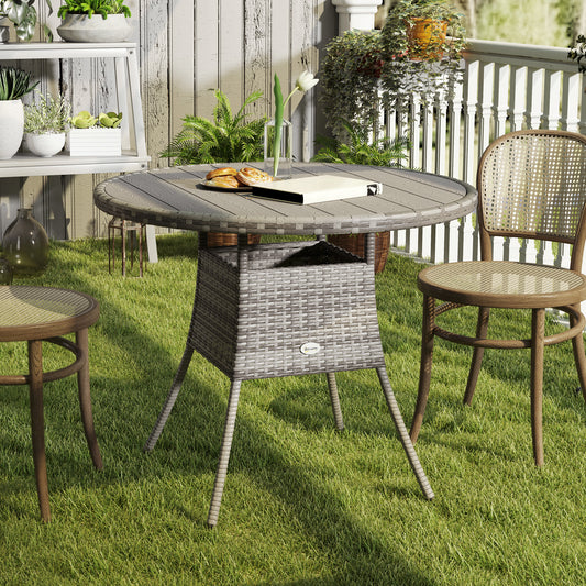 Outsunny 90 cm Wood Effect Rattan Garden Table With Galvanised Steel Frame Grey Outdoor Patio Furniture