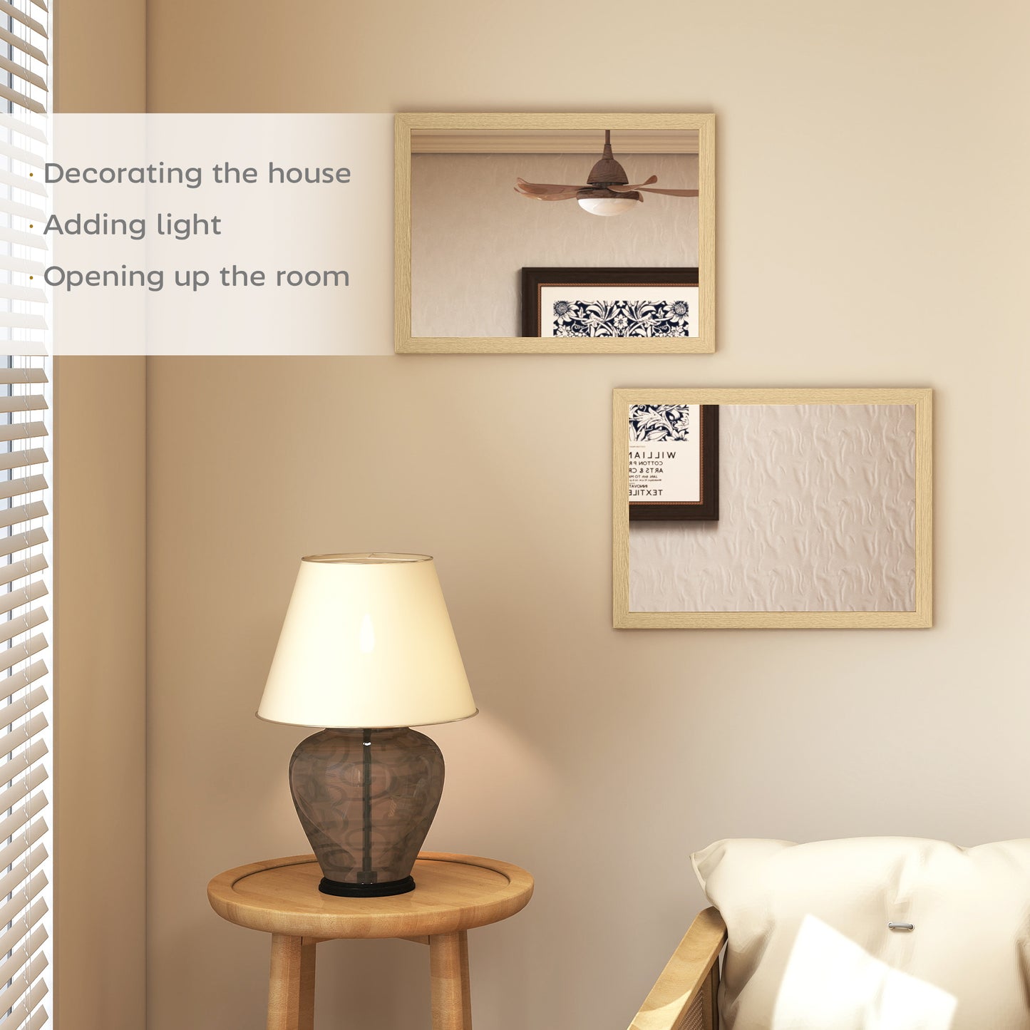 HOMCOM Wall Mounted Mirror Set Of 2 30 x 40 cm Rectangular Mirrors For Bathroom Living Room Bedroom Hallway Natural