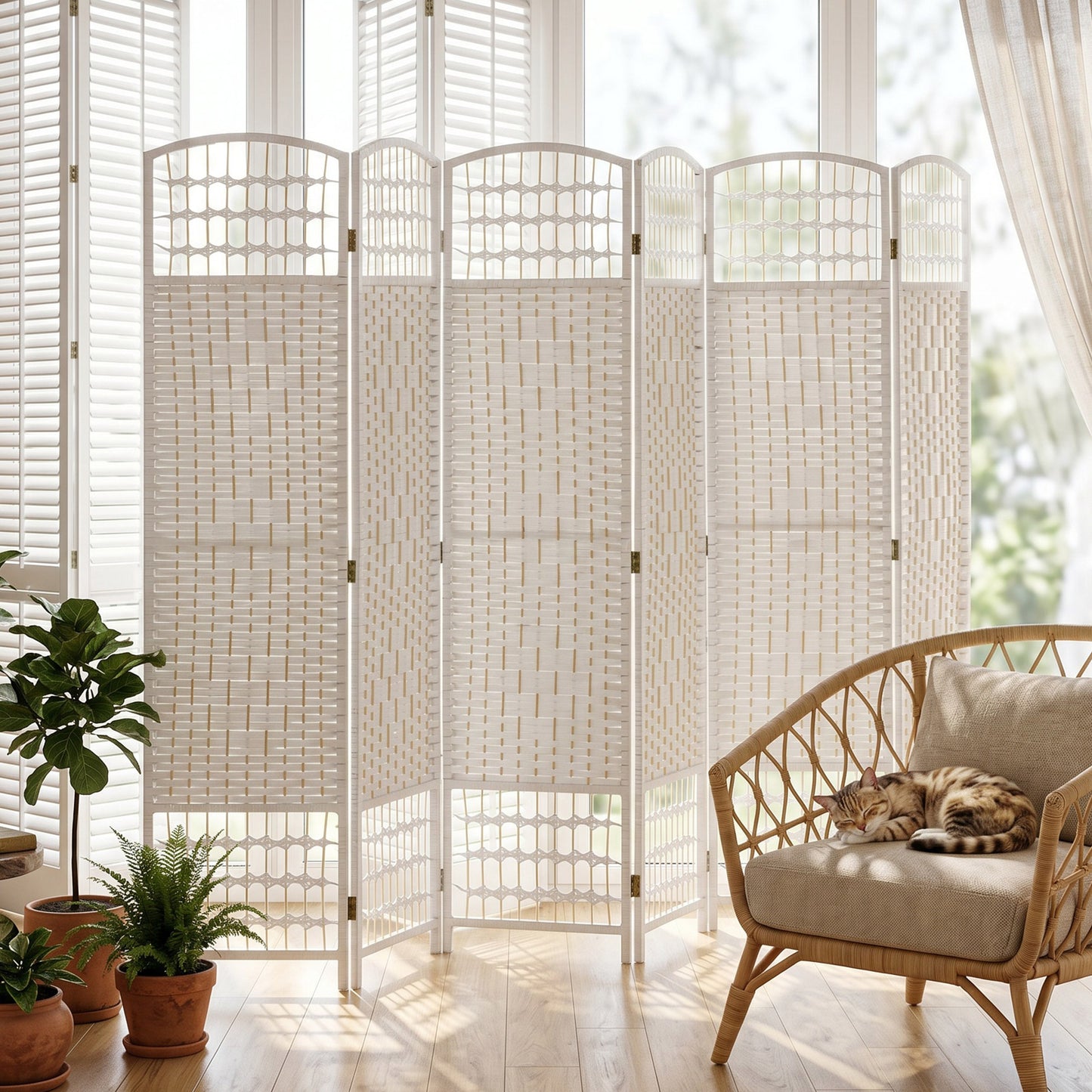 HOMCOM Six Panel Folding Room Divider Privacy Screen Paravent Partition Separator For Living Room And Bedroom White