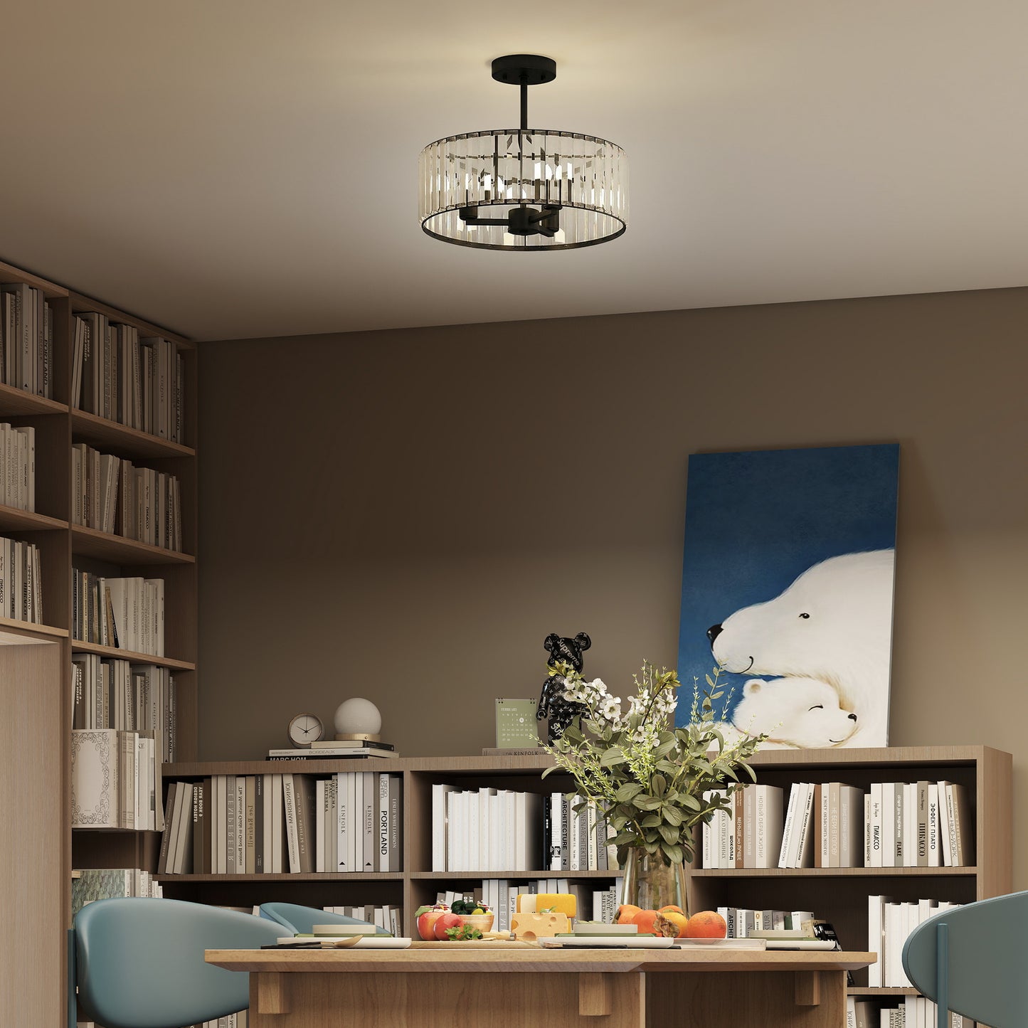 Homcom Crystal Ceiling Light Semi Flush Mount Modern Crystal Chandelier With E14 Base 3 Lights Bulbs Not Included