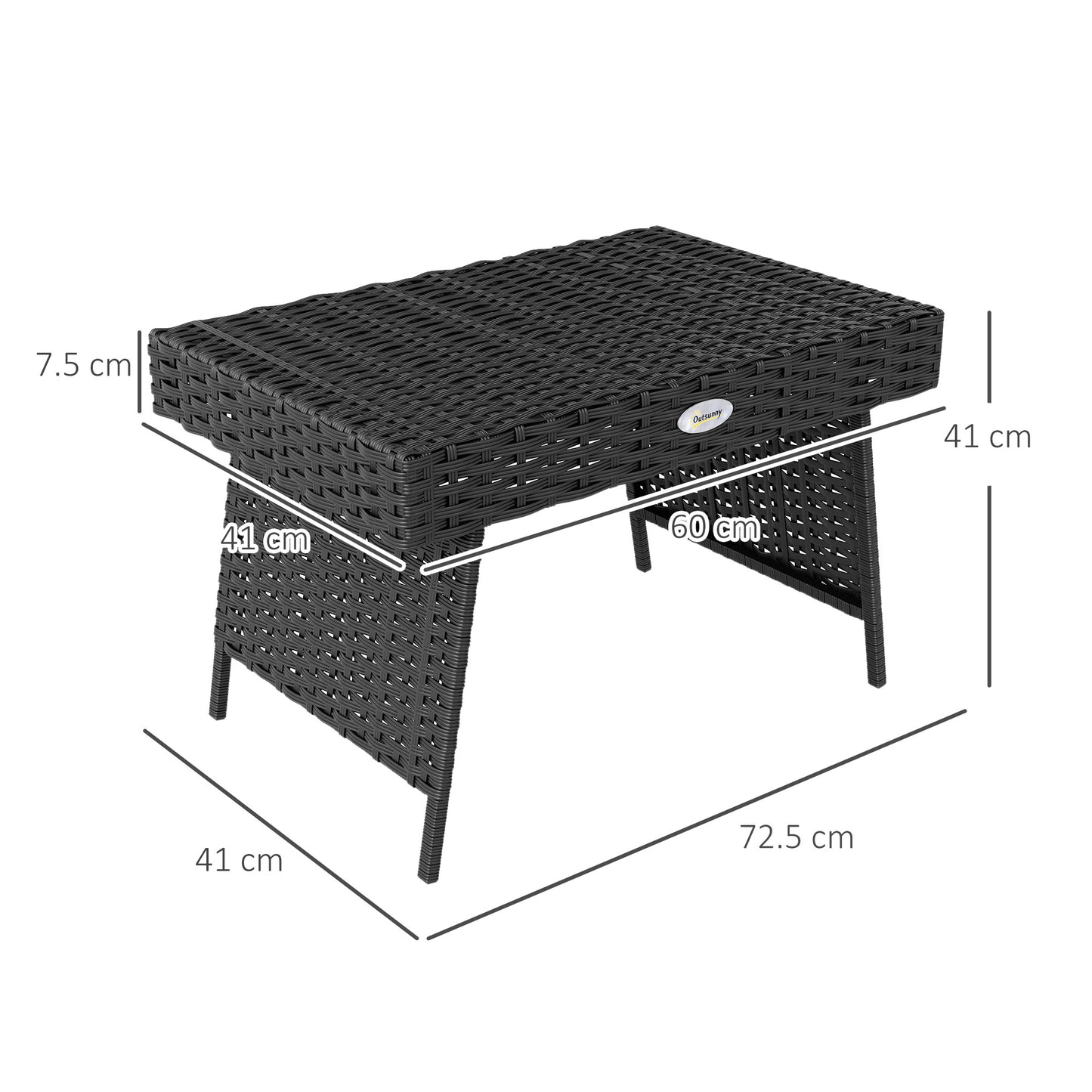 Outsunny Foldable Outdoor Side Table Rattan Garden Table With Steel Frame Space Saving Patio Balcony Black 60x41x41 Cm