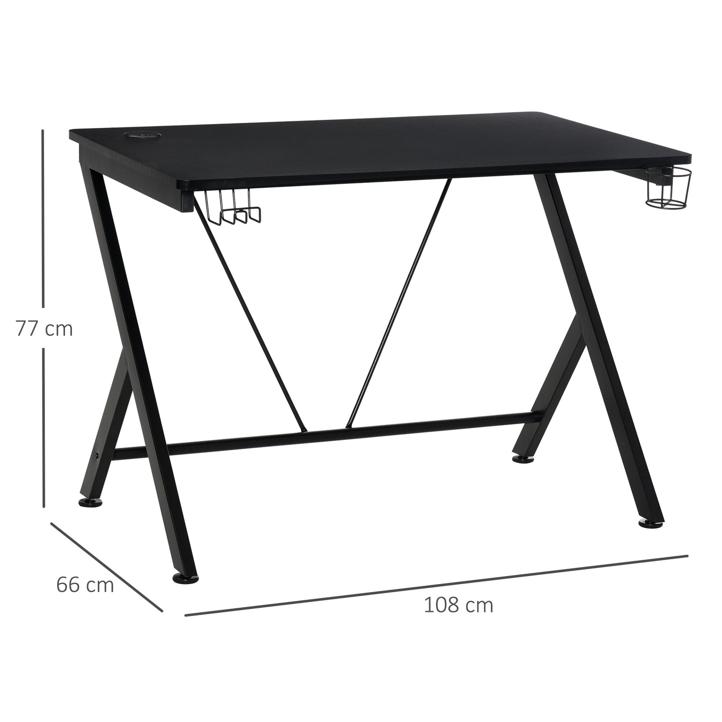 HOMCOM Black Gaming Desk with Metal Frame, Cup Holder, Headphone Hook, and Cable Management - ALL4U RETAILER LTD