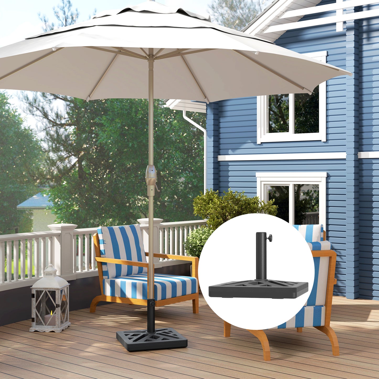 Outsunny Garden Parasol Base 15Kg HDPE Outdoor Umbrella Stand With Cutout Design For 32 38 48 Mm Poles Black