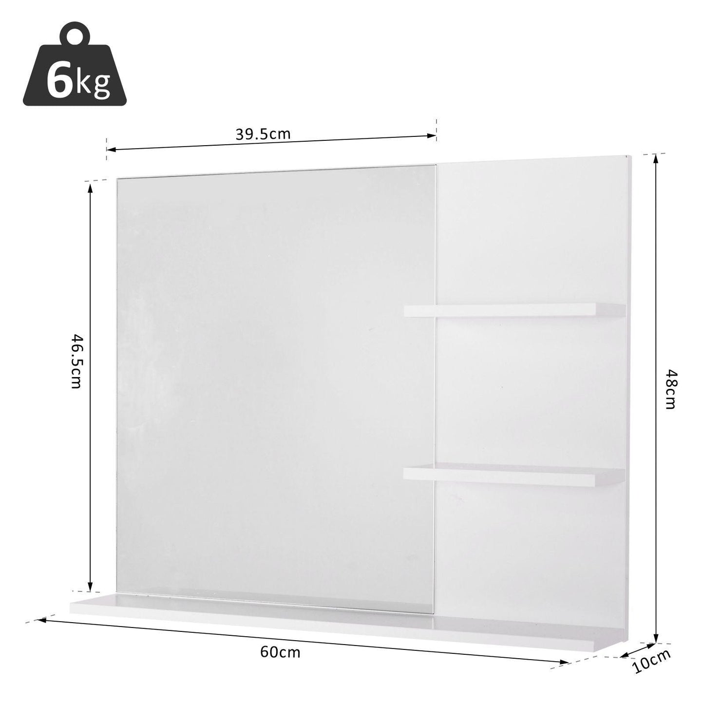 Kleankin Modern White Bathroom Mirror with 3-Tier Storage - ALL4U RETAILER LTD