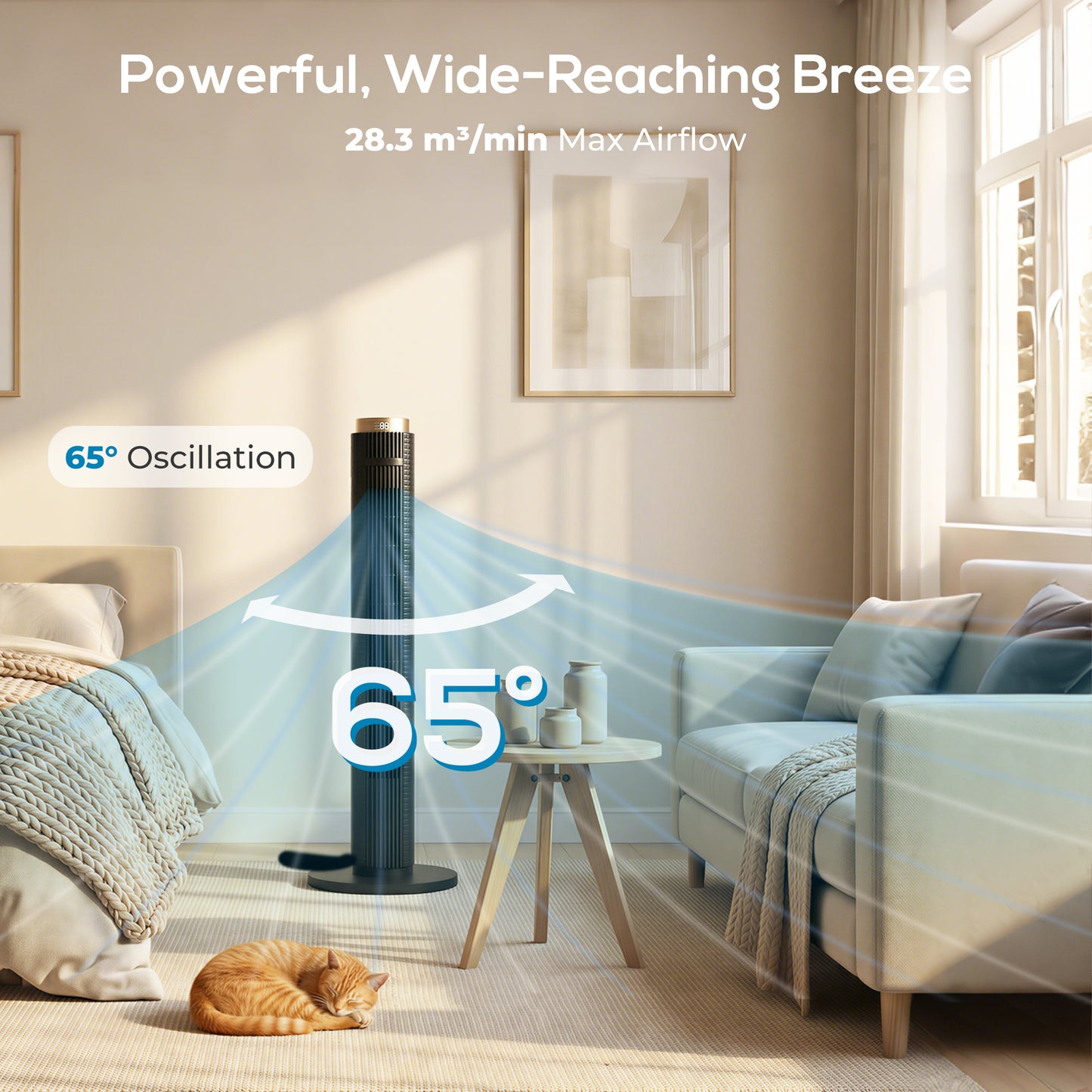 HOMCOM Tower Fan With WiFi App Control Standing Floor Fan 3 Speeds 4 Modes 12 Hour Timer Night Light Black