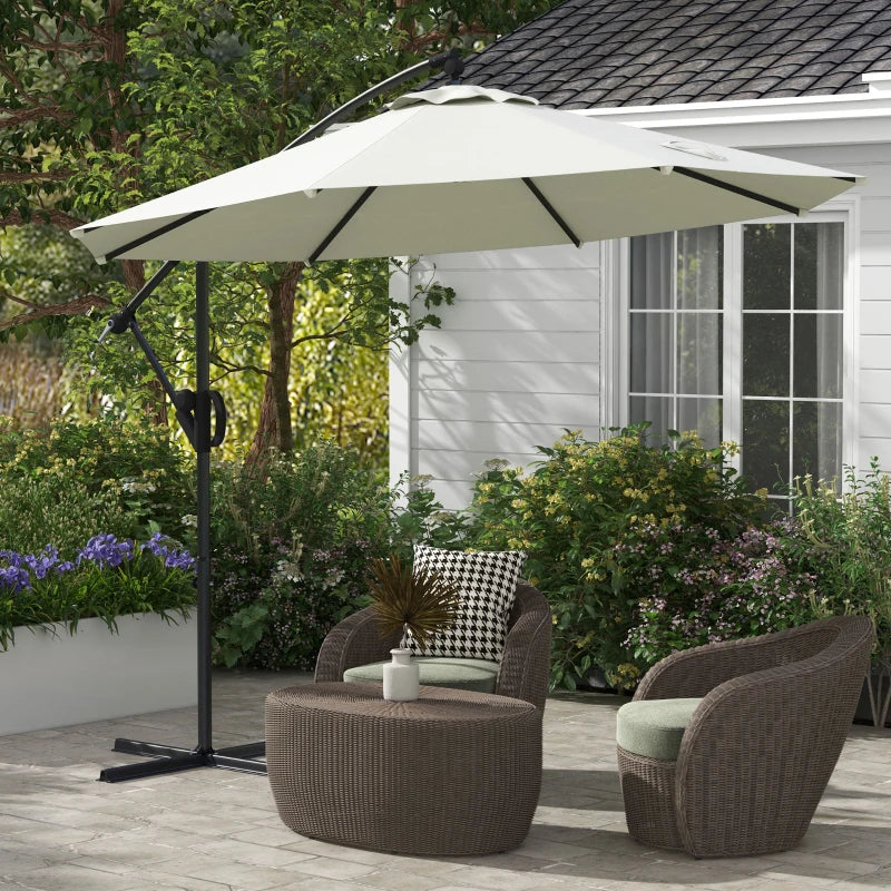 Outsunny 3m Cantilever Parasol - Cream Round Hanging Patio Umbrella with Cross Base, Crank Handle, Tilt, and 8 Ribs for Outdoor Pool, Garden, Balcony - ALL4U RETAILER LTD