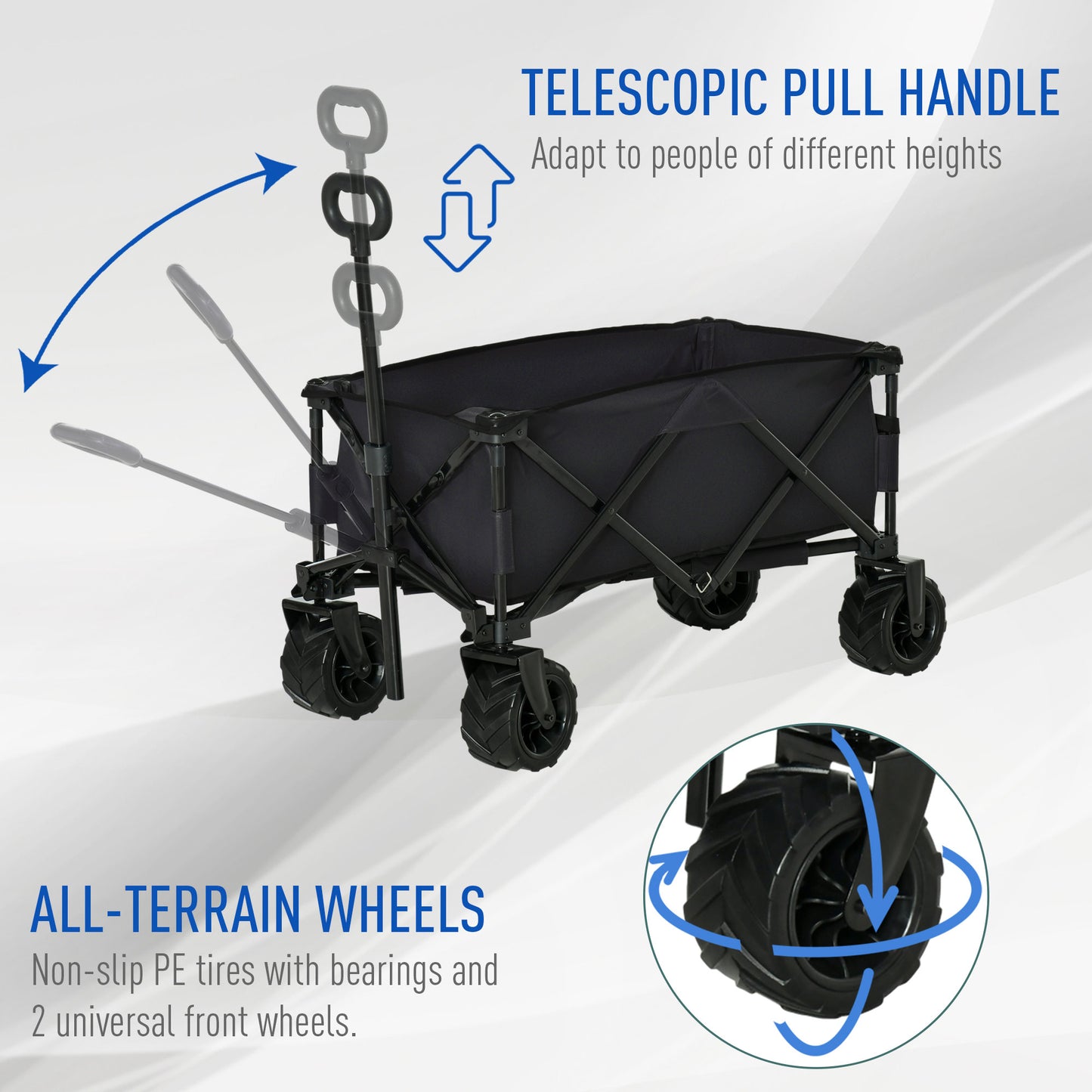 Outsunny Versatile Outdoor Folding Trolley Wagon for Camping and Beach - Heavy-Duty Cart with Wheels and Telescopic Handle, Green - ALL4U RETAILER LTD