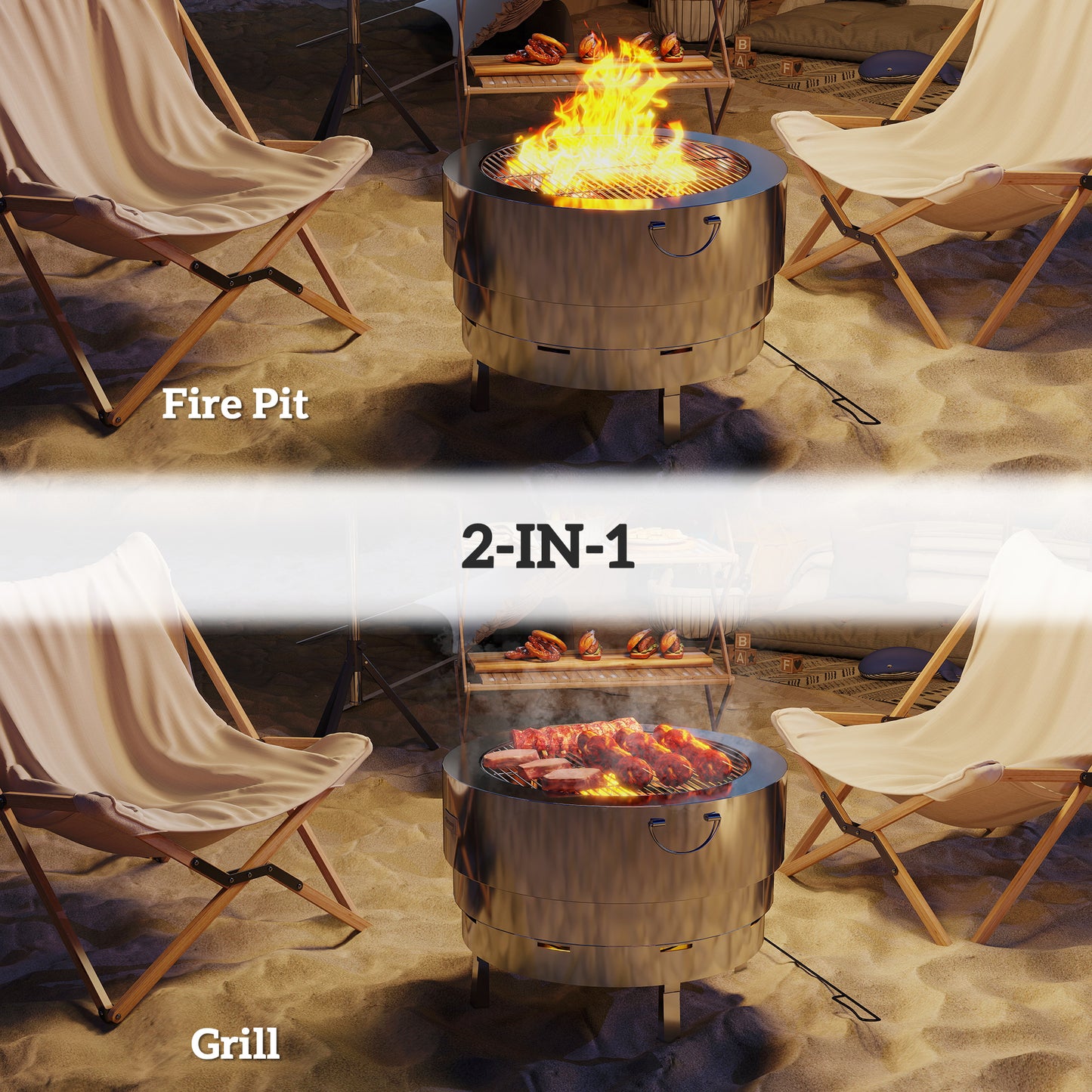 Outsunny Stainless Steel Wood Burning Fire Pit With Fire Poker Silver Portable Outdoor Fire Pit For Grilling