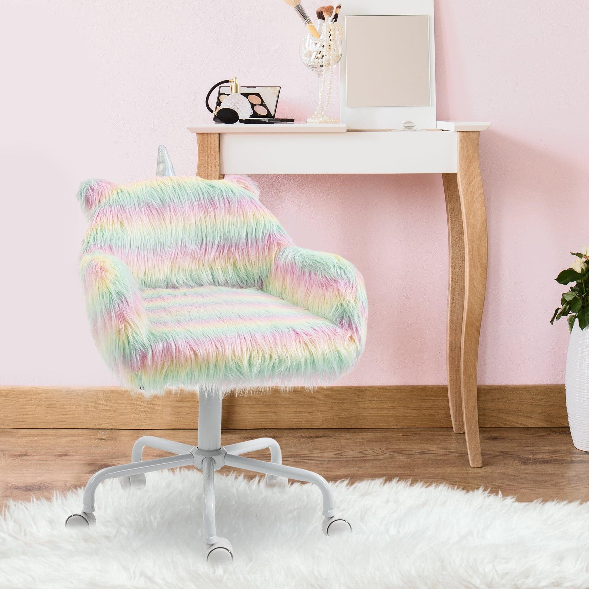 Vinsetto Unicorn Office Chair, Height Adjustable Fluffy Desk Chair - ALL4U RETAILER LTD