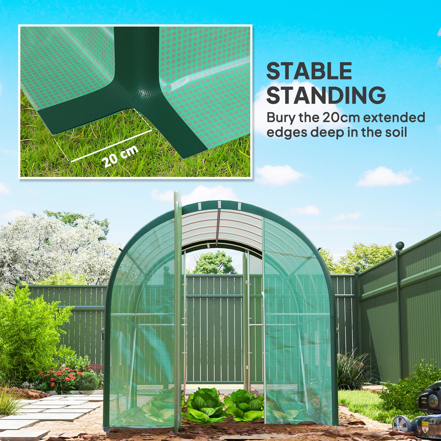 Outsunny 3 X 2 M Polytunnel Greenhouse With Reinforced PE Cover Windows And Doors Green
