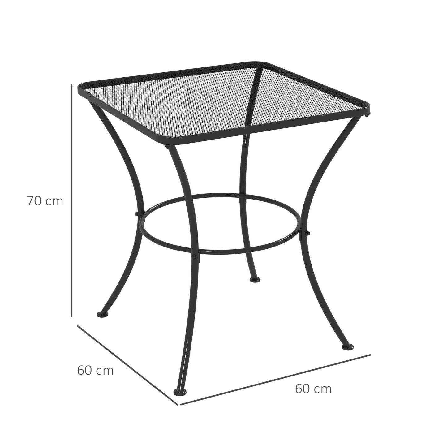 Outsunny 60cm Square Garden Table Outdoor Metal Bistro Side Desk With Mesh Top Black