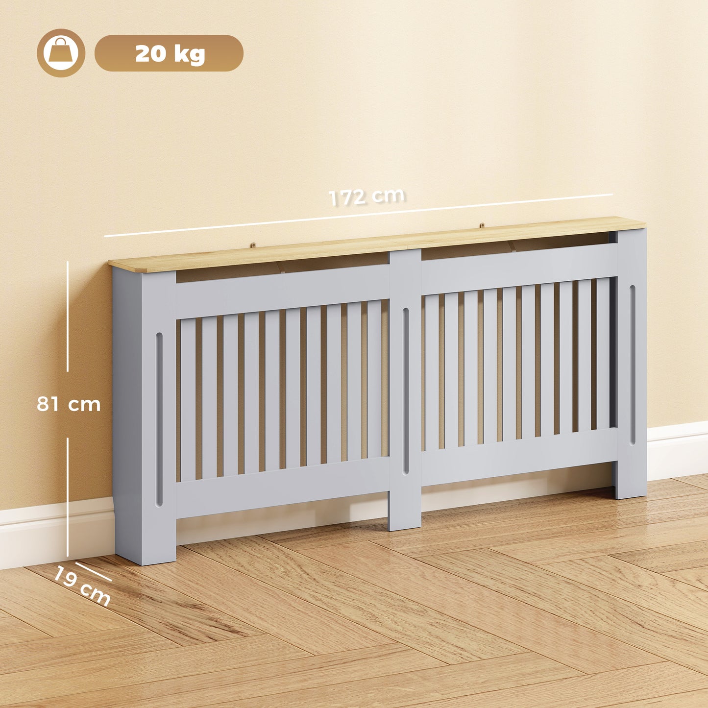 HOMCOM Slatted Radiator Cover Cabinet With Line Grill Design Grey 172L x 19W x 81H cm MDF