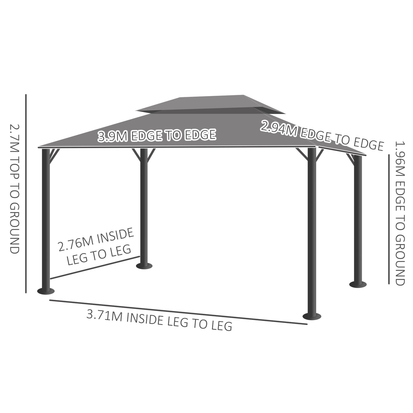 Outsunny 4m x 3m Aluminium Garden Gazebo Marquee Canopy Shelter With Nets And Curtains Light Grey