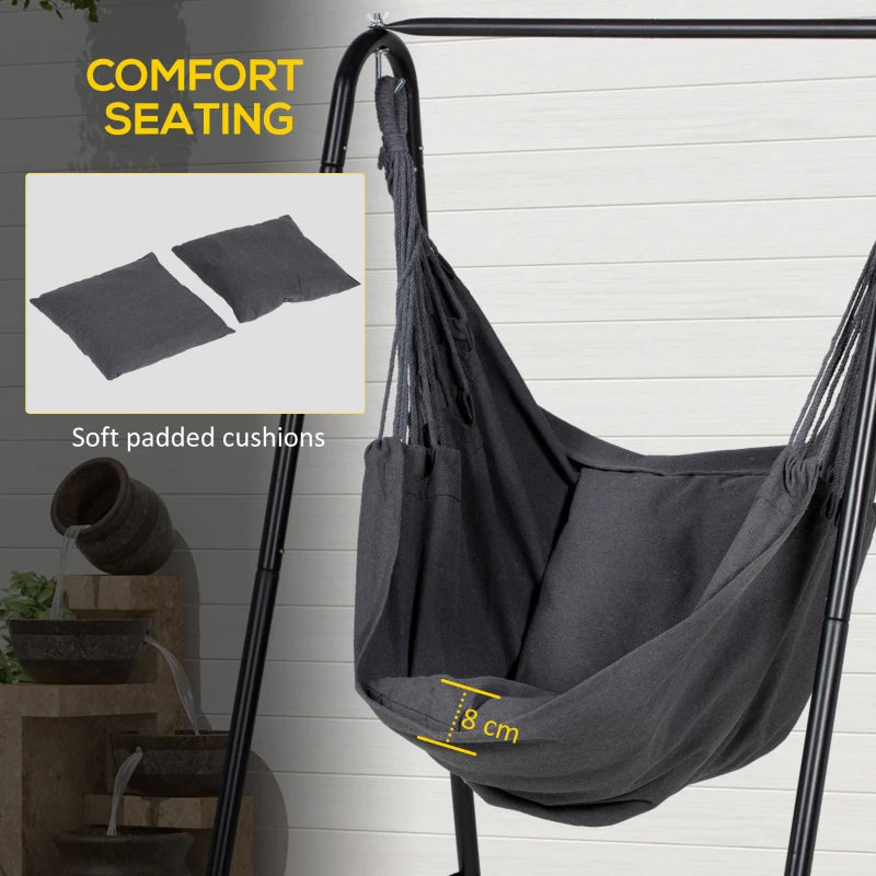 Outsunny Hammock Chair with Stand - Dark Grey Hammock Swing Chair with Cushion for Relaxation and Comfort - ALL4U RETAILER LTD