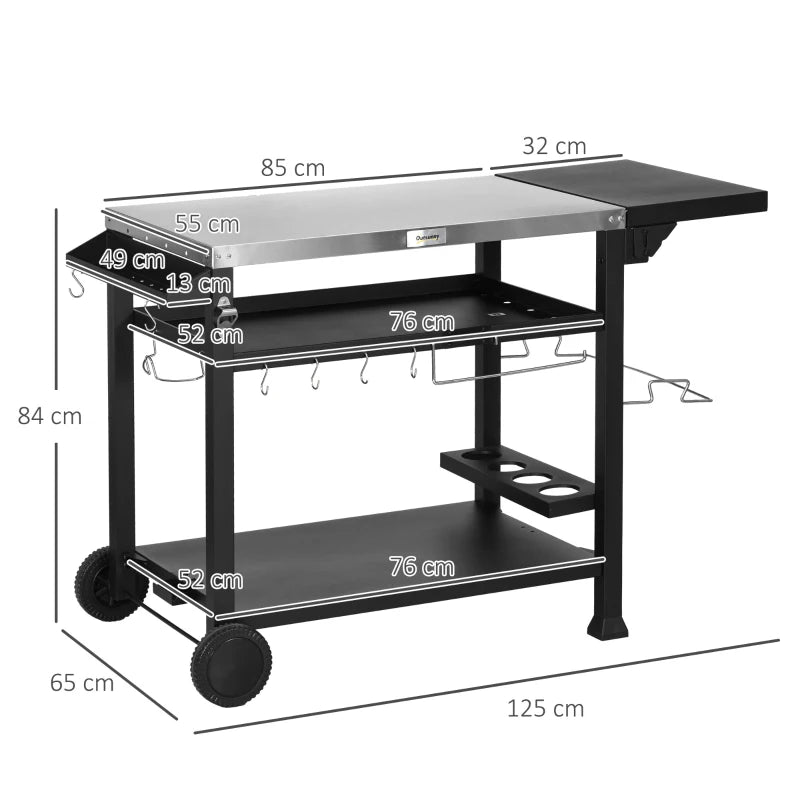 Outsunny Multi-Feature BBQ Grill Table with Stainless Steel Top - Outdoor Cooking Station, Black - ALL4U RETAILER LTD