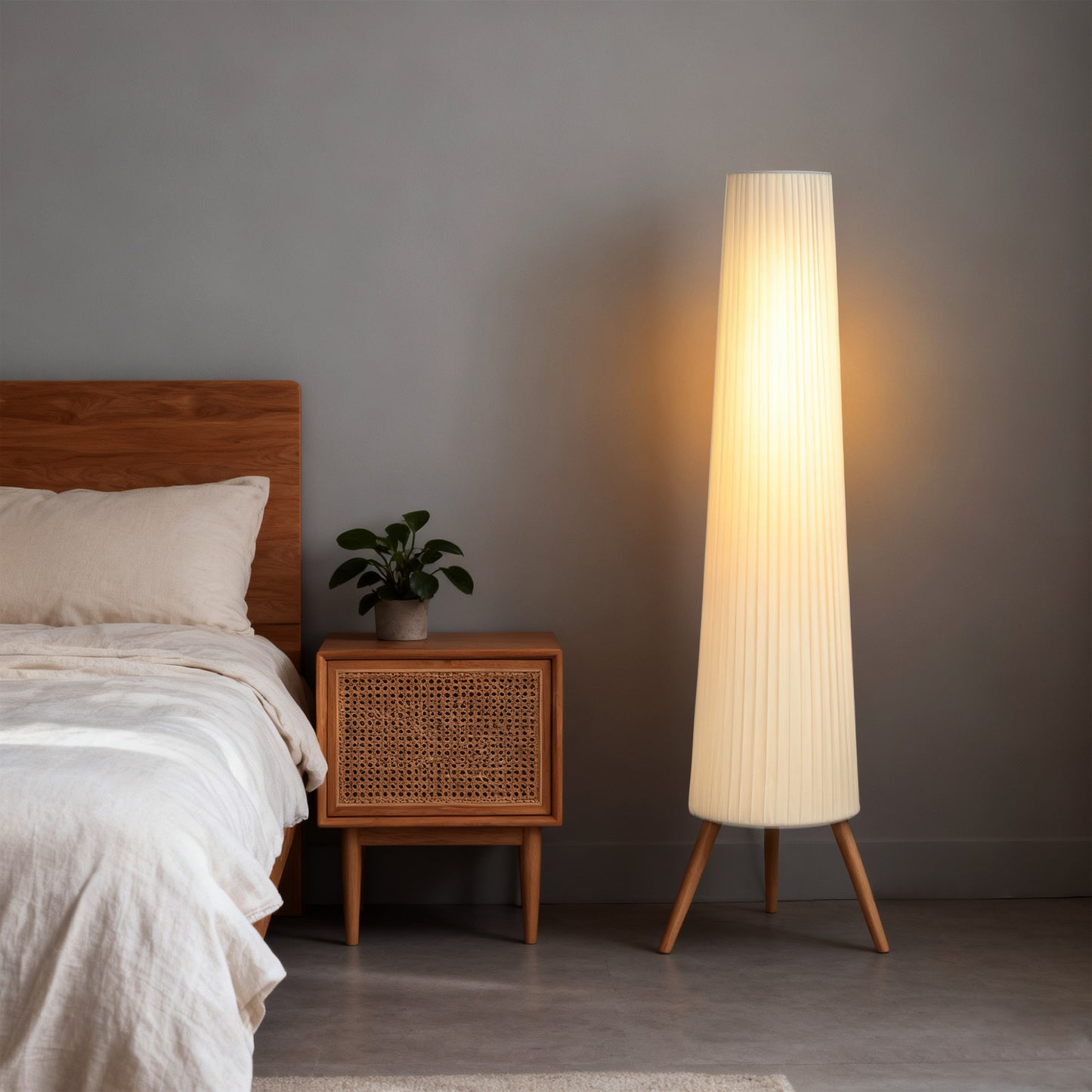 HOMCOM Dimmable Tripod Floor Lamp With Foot Switch Nordic Standing Lamp With Fabric Shade 153 Cm White And Natural