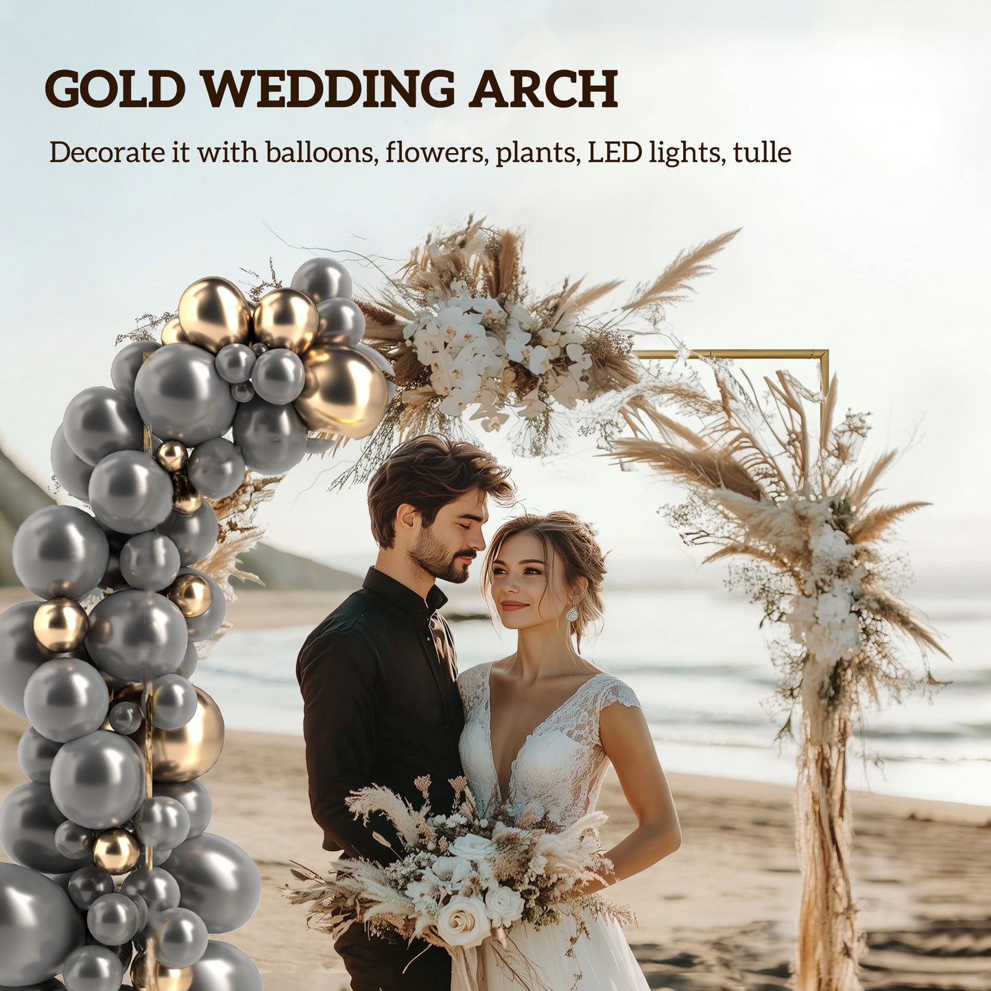 Outsunny Gold Finish Wedding Arch Backdrop Stand Six Point Six Feet Square Metal Frame With U Shaped Stakes