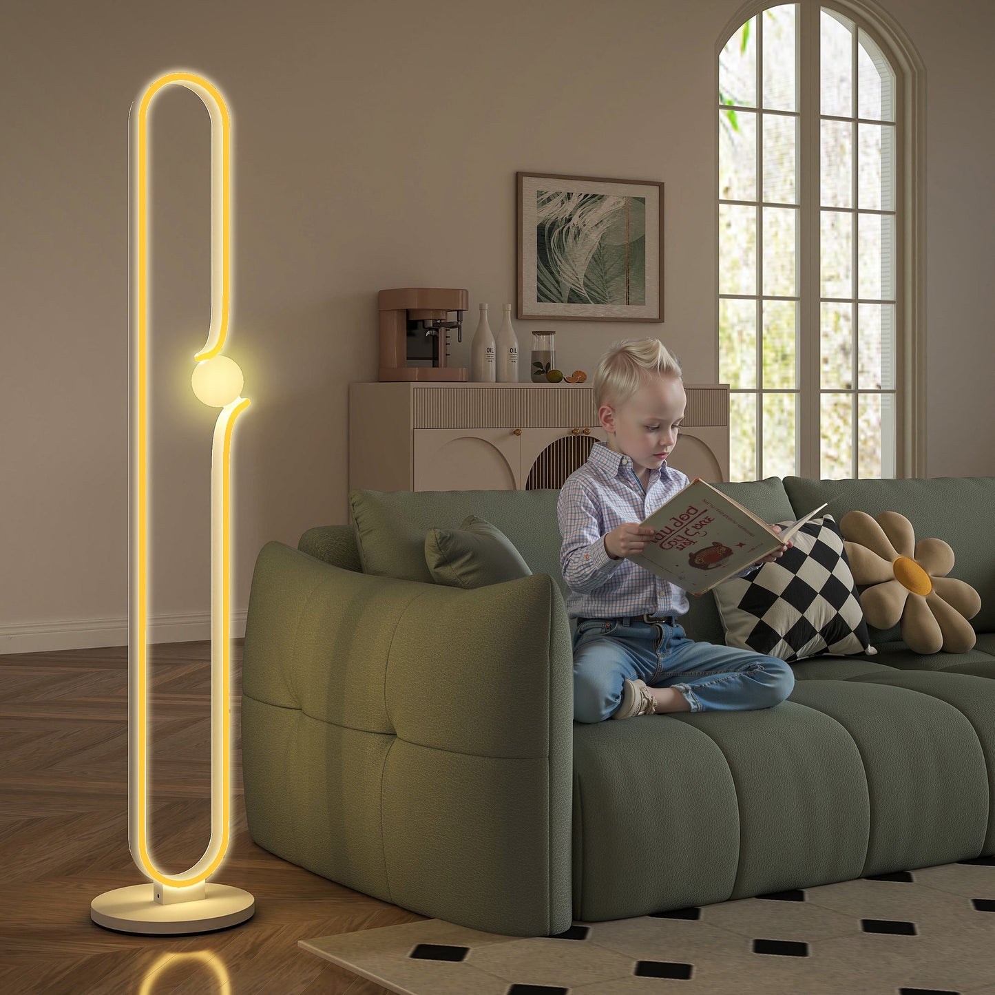 HOMCOM LED Floor Lamp Dimmable With Glass Night Light And Foot Switch For Living Room Bedroom Office White
