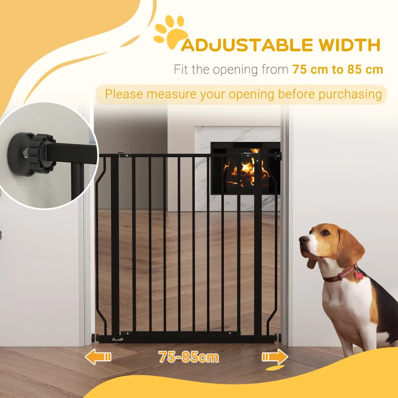 PawHut Extra Wide Dog Safety Gate with Door Pressure for Doorways, Hallways, Staircases - Black, Expandable Pet Barrier