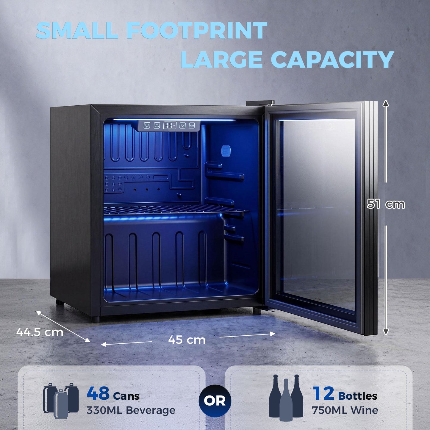 HOMCOM 50L Drinks Fridge 48 Can Under Counter Freestanding Beer Fridge With LED Light