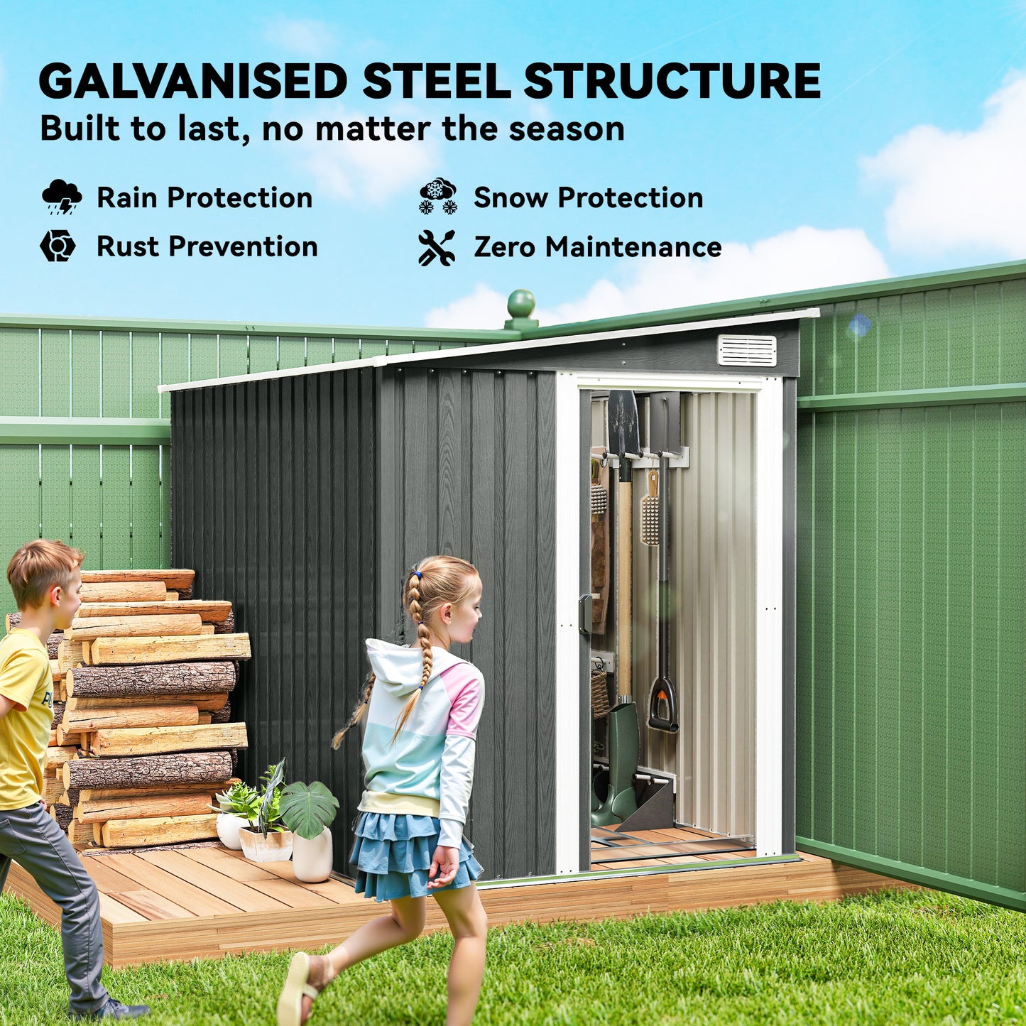 Outsunny 7 x 5ft Galvanised Metal Shed With Sliding Door For Outdoor Storage Light Grey