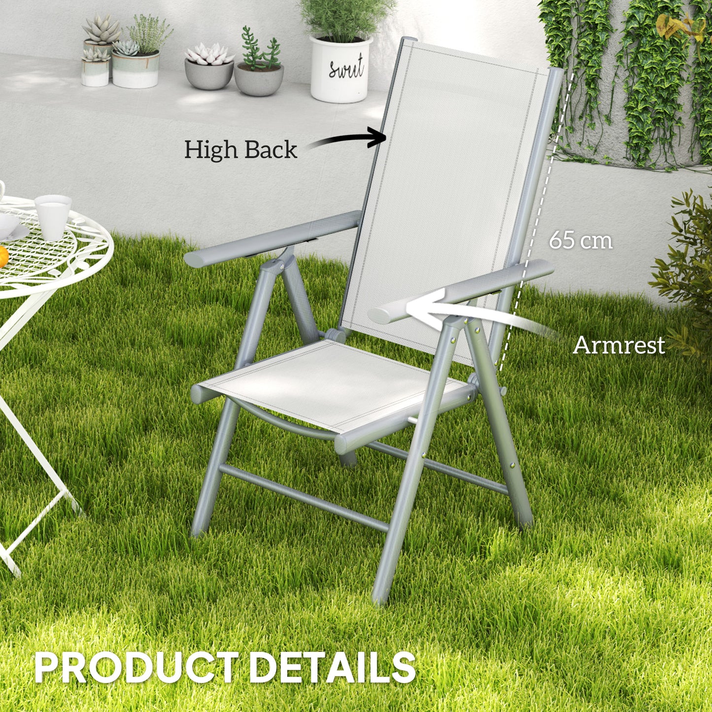 Outsunny Set Of Two Aluminium Folding Garden Chairs With Mesh Seats And High Backs For Outdoor Use Light Grey