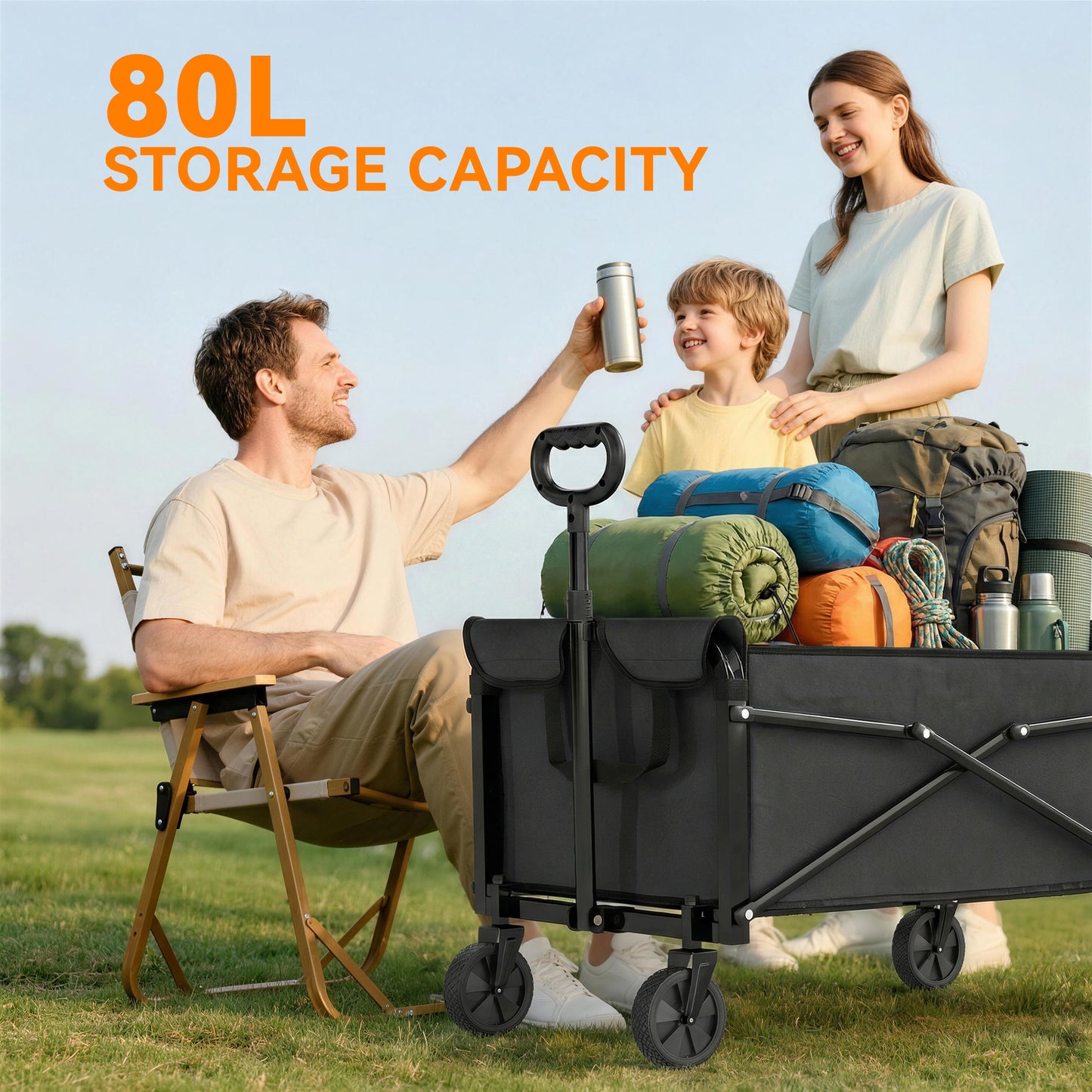 Outsunny 81L Festival Trolley On Wheels Compact Garden Folding Trolley Cart With Adjustable Handle Black
