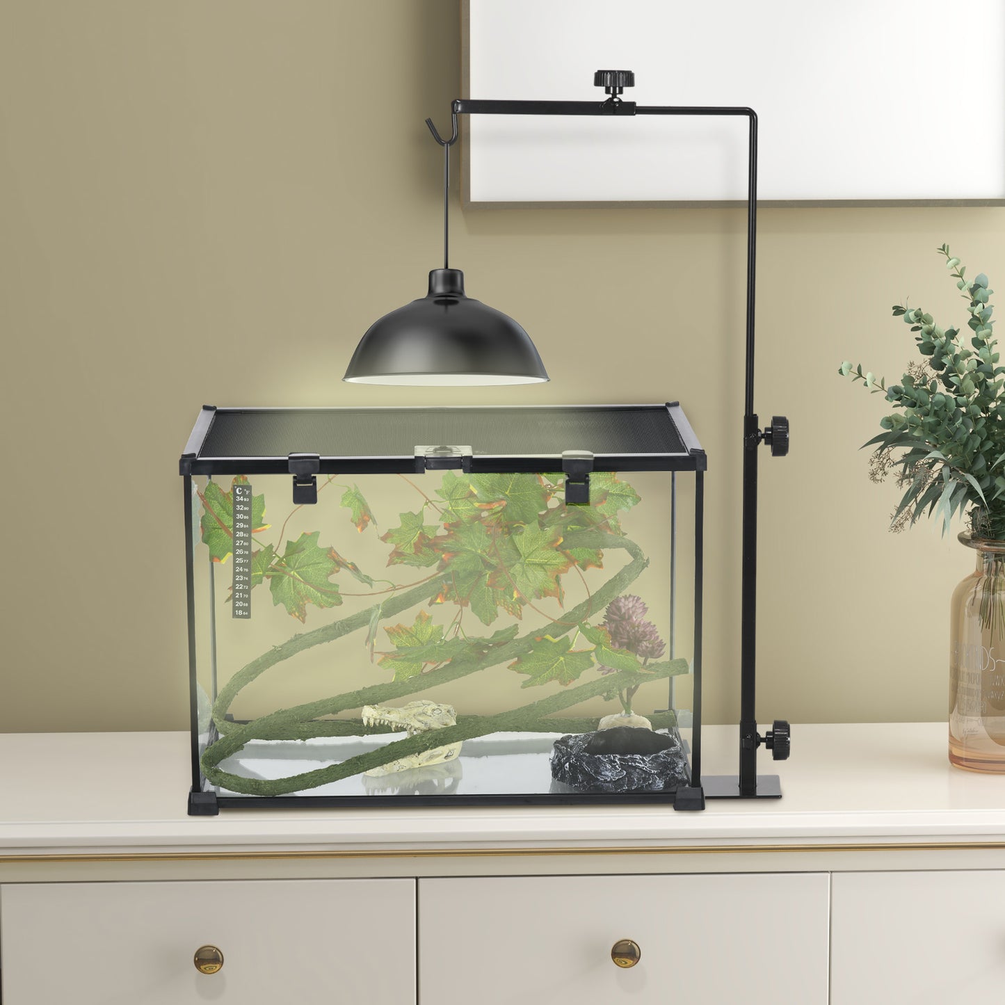 PawHut Versatile Adjustable Reptile Lamp Stand with Secure Hook and Stable Base - Black - ALL4U RETAILER LTD