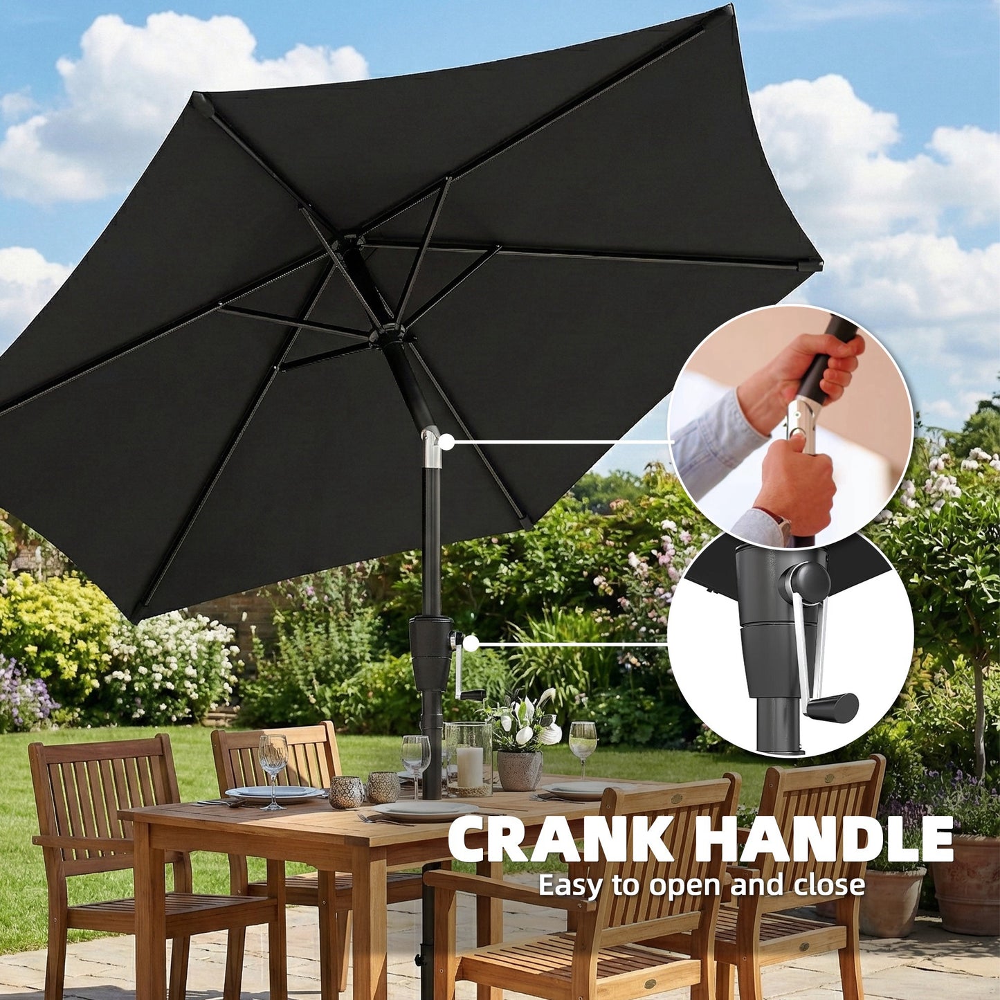 Outsunny 2m Garden Parasol Umbrella With Crank Handle And Tilt Function UV30+ Protection For Outdoor Tables