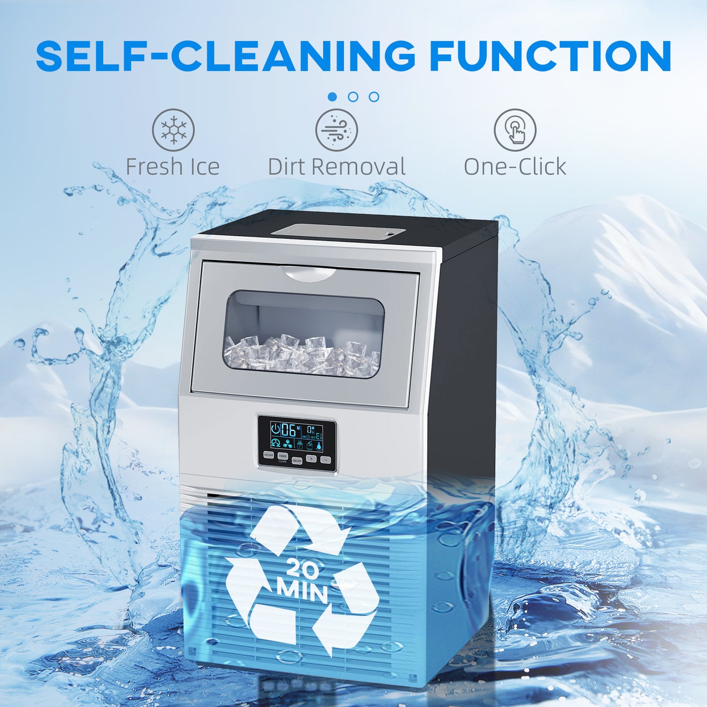 HOMCOM Commercial Ice Maker With 4Kg Ice Storage Silver Tone High Capacity 30Kg Daily Ice Production