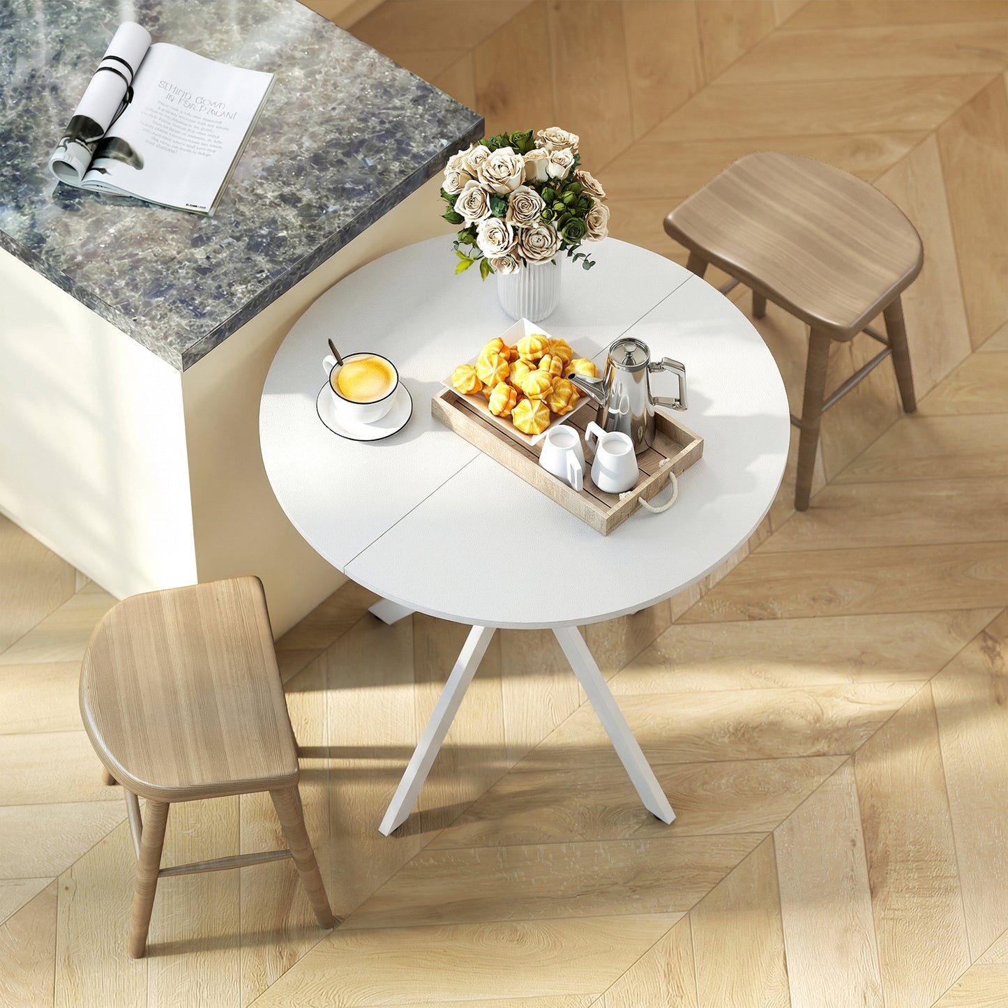 HOMCOM 80cm Industrial Round Dining Table White With X Shaped Legs Seating Four Kitchen