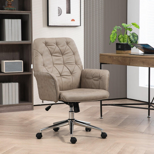 Vinsetto Microfibre Computer Chair with Armrest, Modern Swivel Chair with Adjustable Height, Khaki - ALL4U RETAILER LTD