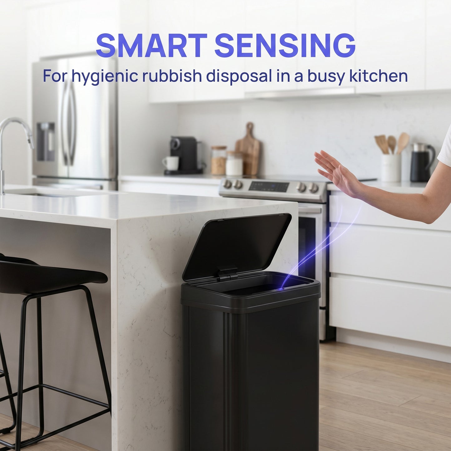 HOMCOM 40L Sensor Bin With Soft Close Lid Stainless Steel Automatic Touchless Motion Sensor Kitchen Bin Black