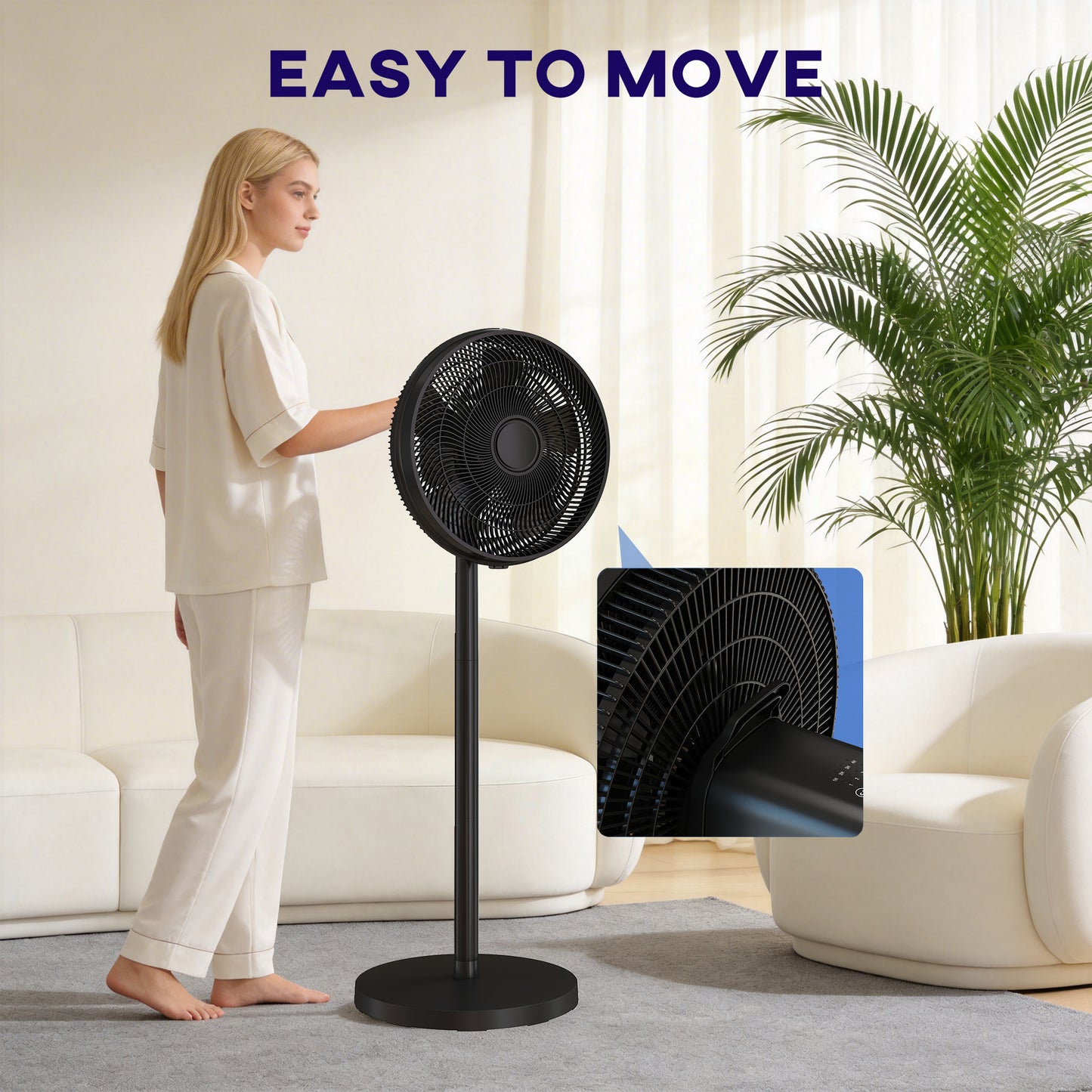 HOMCOM 40 cm Standing Fan With 80 Degree Oscillation Adjustable Tilt And Height 4 Speeds Remote Control Black