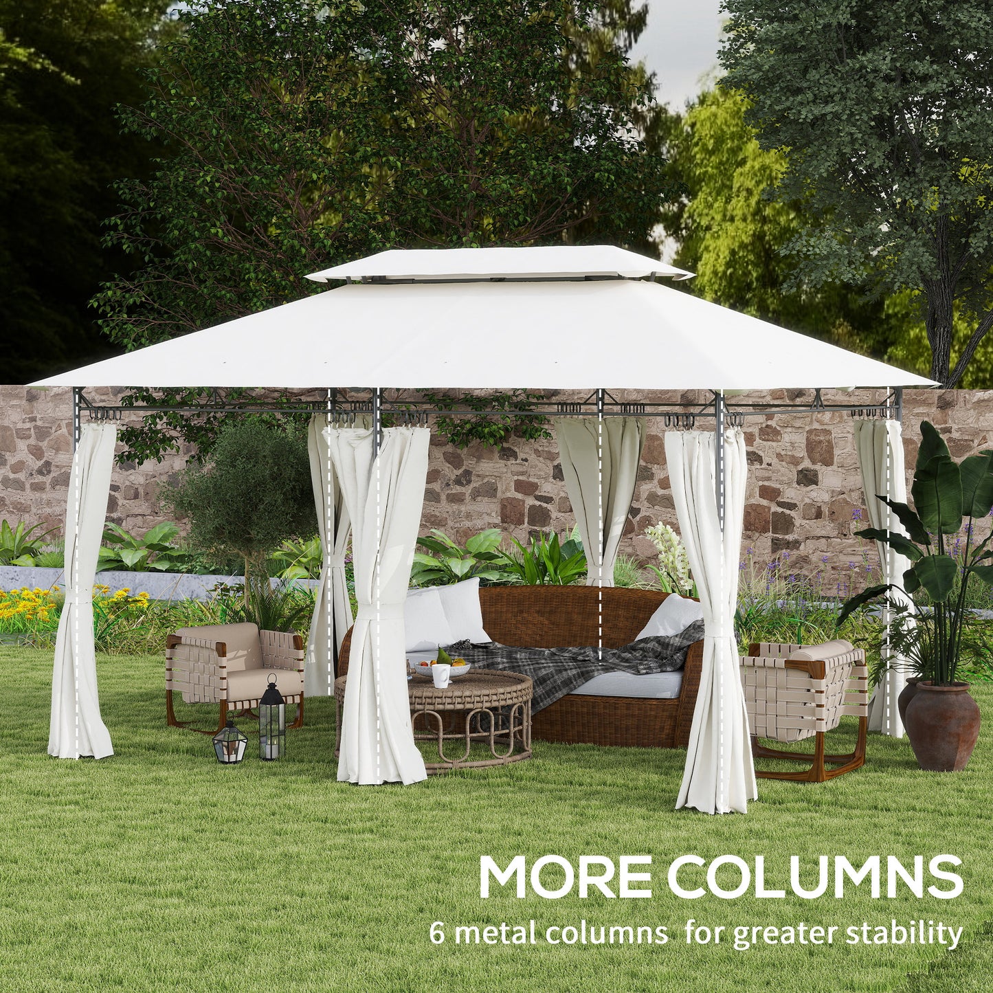 Outsunny 3x4m Metal Frame Gazebo With Two Tier Roof Cream White Garden Canopy For Outdoor Parties