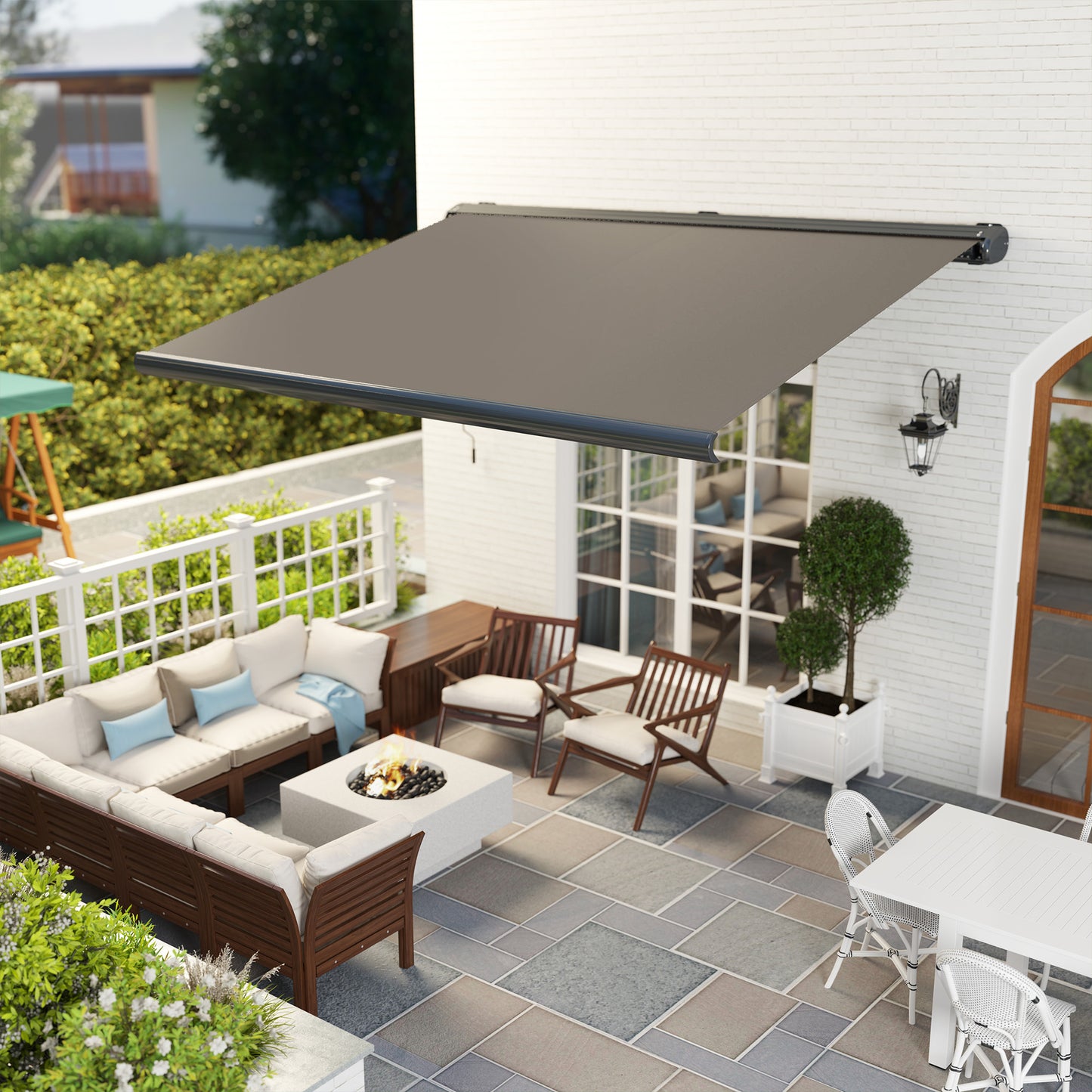 Outsunny 4x3m Full Cassette Electric Awning With Remote Control Aluminium Frame UPF50 Plus Sun Shade Canopy Light Grey